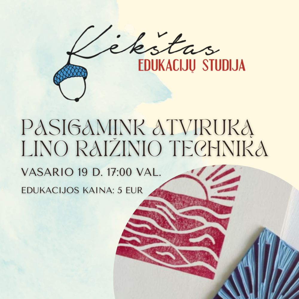 4 Pasigamink atviruką lino raižinio technika