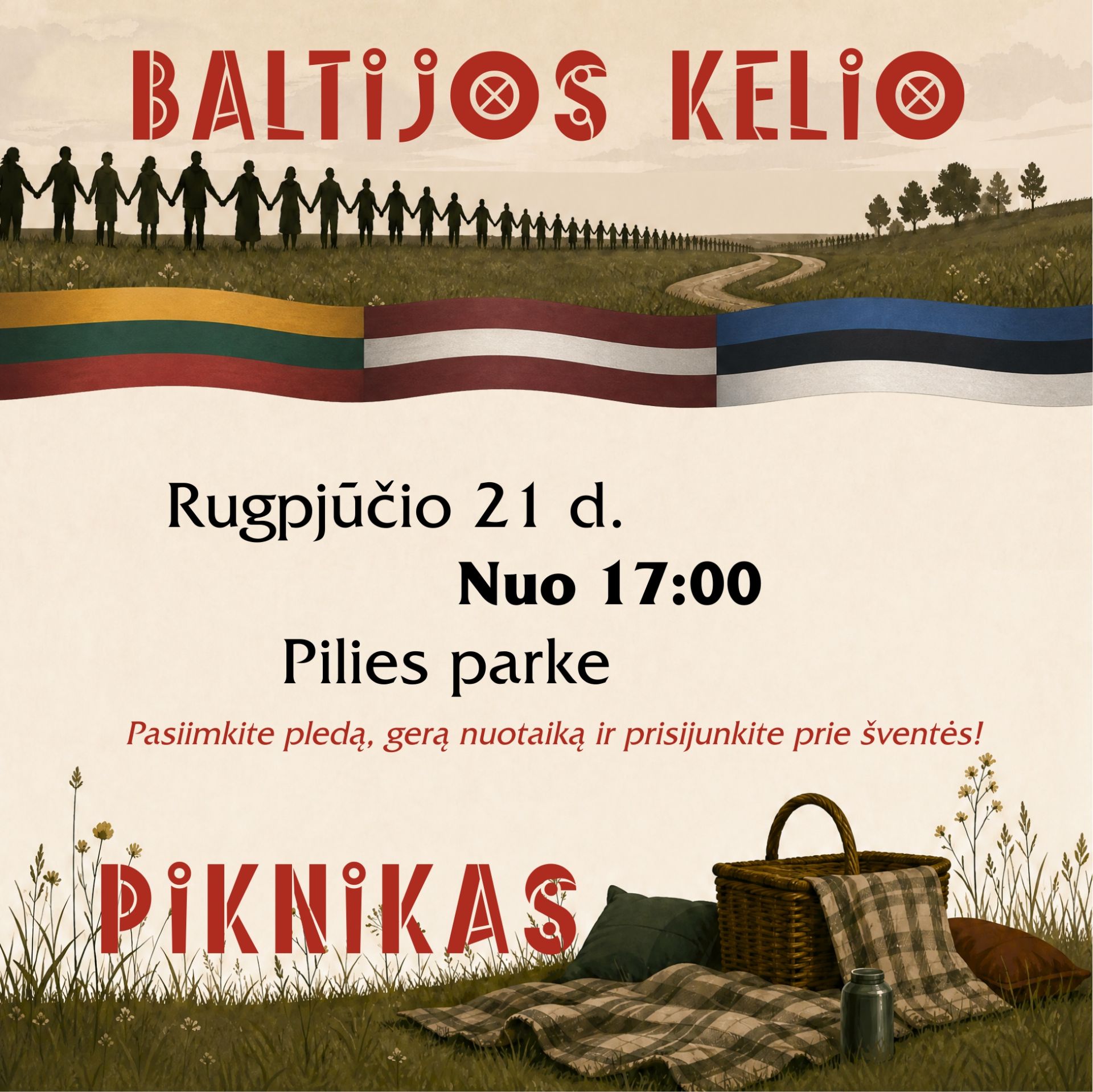 Baltijos kelias PIKNIKAS kvadratas Baltijos kelio piknikas